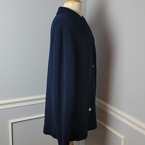 LAUREN RALPH LAUREN Navy Knit Double Breasted Nautical Cardigan Sweater Jacket - Picture 4 of 9